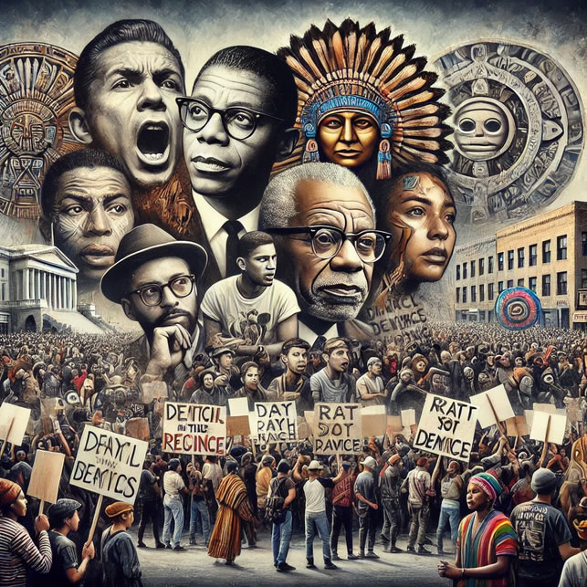 I Am Hub, Resistance and Resilience, Visual: Powerful image of a protest. James Baldwin and Key figures in the civil rights movements